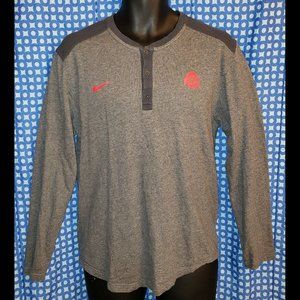 Ohio State Buckeyes Gray Nike LS Rounded Hem Henley T-Shirt Mens M -> Runs Small
